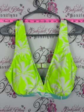Decree bikini top NEW Neon Yellow and Mint Palm-Print Bikini Top